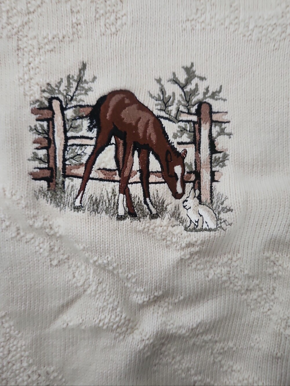 Vintage CK Grace Canada 100% Cotton Horse Rabbit Embroidered Knit Cottagecore - Picture 4 of 7